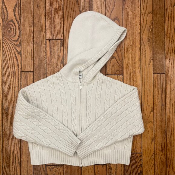 Aritzia Sunday Best Cotton Knit Crop Hoodie Off-White S - Picture 1 of 3